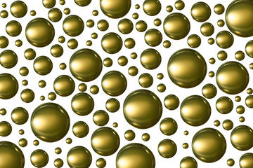 A group of golden bubbles soars over a white background