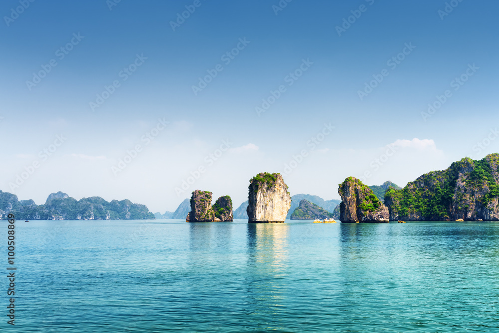 Poster azure water of the ha long bay. the south china sea, vietnam