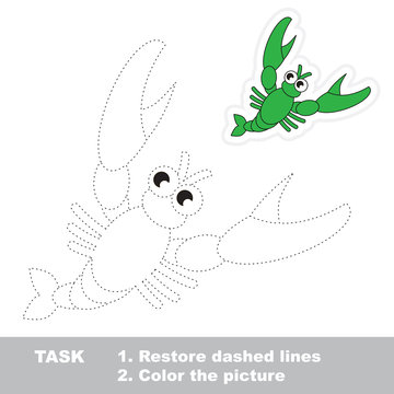 Crawfish to be traced. Vector trace game.