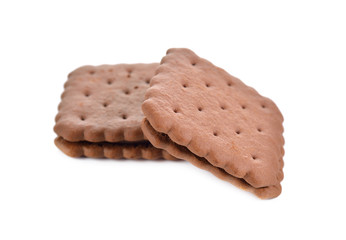 puff sandwich chocolate flavoured cream on white background