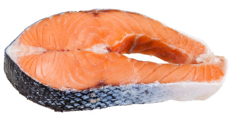frozen steak of atlantic salmon isolated on white