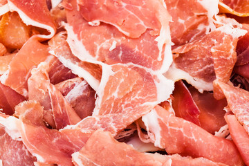thin slices of jamon close up