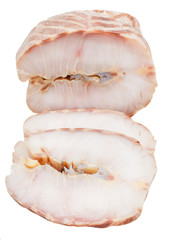 two slices and piece of hot smoked Starry sturgeon