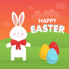 Cute Easter bunny in nature vector illustration. 