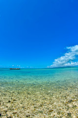 Fototapeta na wymiar Turquoise water in Okinawa.Kaiji beach where we can found 'star sand' on taketomi island in Japan.