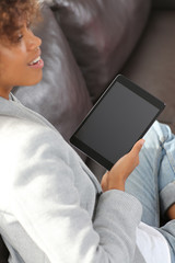 young business school black student using tablet