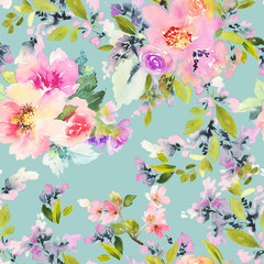 Seamless pattern with flowers watercolor. Gentle colors. Female