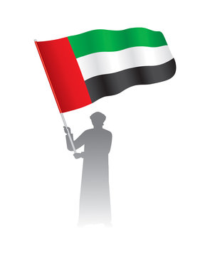Young Emirati Holding UAE Waving Flag, Vector Illustration