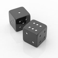 Two black dices one and six, isolated on white background