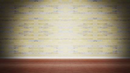 Room interior, empty old wooden wall and wooden floor