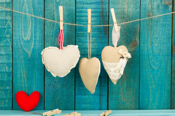 Heart handmade on wooden background. Holidays background. Valentines day background. Love Concept....