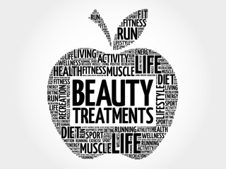 Beauty Treatments apple word cloud, health concept