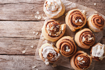 Cinnamon rolls on the table. horizontal top view
