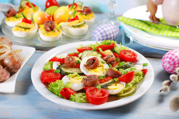 fresh vegetable salad with anchovies for easter