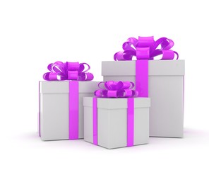 three gift boxes with bows isolated on white