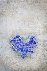 Heart of flowers on vintage background. Flowers placed in heart shape, herbals, decoration, floristic