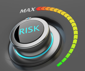 Highest level of risk concept, web interface switch button with color dial scale on black background