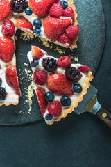 Slice of summer berries tart
