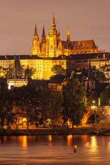 Fototapeta na wymiar View of the Cathedral of St. Vitus in the evening, Hradcany (Prague).