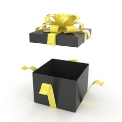 open gift box with bows isolated on white