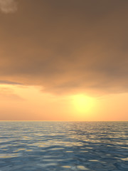 Conceptual sea water and sunset sky