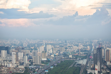 The sky above the city.Aerial view on Bangkok from Baiyoke Sky hotel