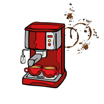 Coffee machine. Coffee stains. Coffee splashes. Isolated object on white background.