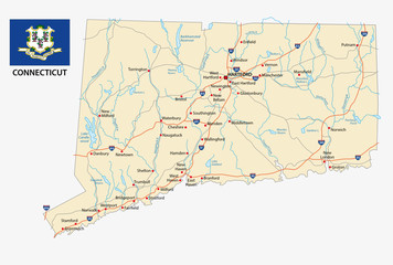 Obraz premium connecticut administrative map with flag