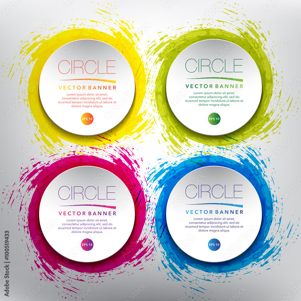 Wall mural abstract vector banner set. paper round notes with swirl design. colorful on the white panel. vector