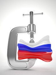 Russia's flag in clamp, crisis, sanction concept