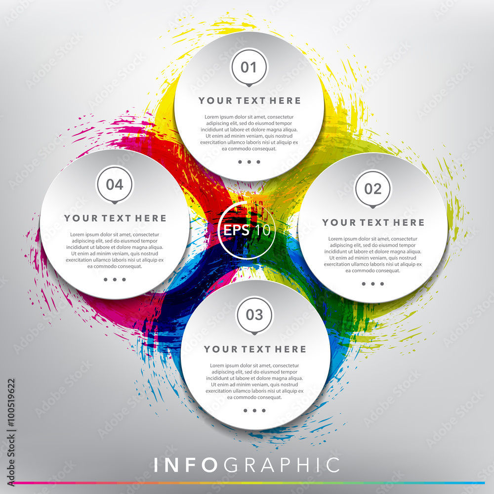 Wall mural abstract info graphic with circle elements. paper round notes with swirl design. use for business co