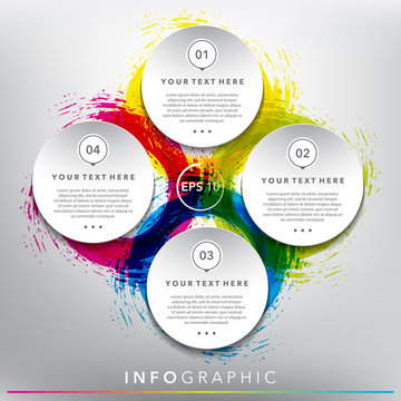 Abstract info graphic with circle elements. Paper round notes with swirl design. Use for business concept. 4 parts concept. Vector illustration . Eps 10.