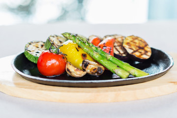 mix of tomatoes, asparagus, zucchini, bell peppers and mushrooms