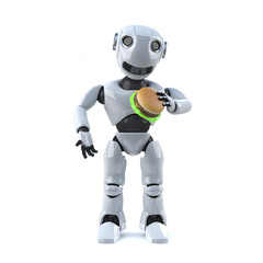 3d Robot eats a beef burfer