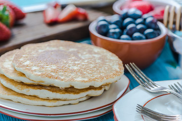 Pancakes for breakfast with berry fruits