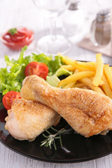 fried chicken leg and french fries