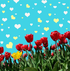 Abstrakt background with tulips for greeting with a Happy Valent