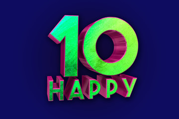 Happy 10, 3D Style, Green Front Side, Dark Pink Extrusion