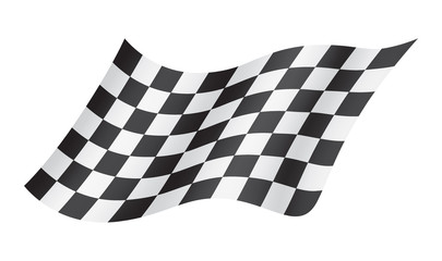 Waving flag with checkered Black & White racing Pattern, motor sport element, Vector Illustration