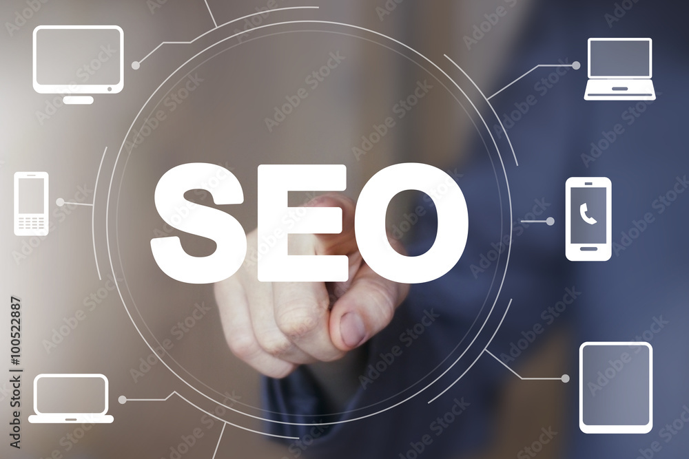 Poster businessman push web icon button seo computer