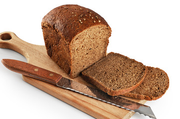 Brown bread on a white background.