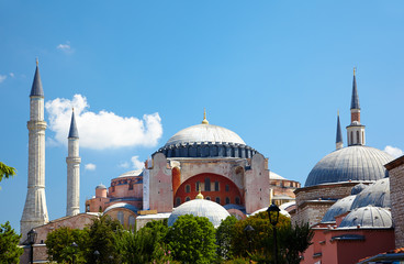 Fototapeta na wymiar The view of Hagia Sophia from Sultan Ahmet Park, Istanbul