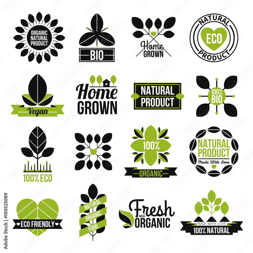 Wall mural organic natural product label set