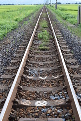 羽越本線の線路（単線）／山形県の庄内地方で、羽越本線の線路（単線）を撮影したローカルイメージの写真です。