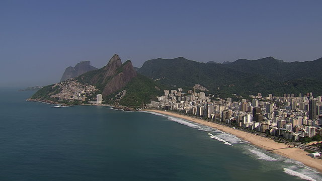Flying along the Ipanema Beach, Rio de Janeiro, Brazil