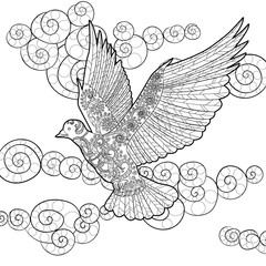 Flying dove in zentangle style.