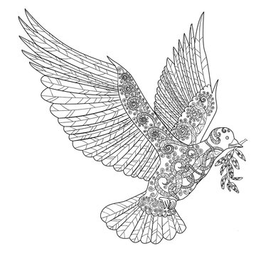 Flying dove in zentangle style.