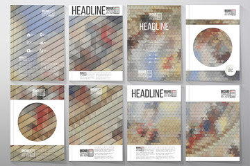 Business templates for brochure, flyer or booklet. Catholic church inside. Collection of abstract multicolored backgrounds. Geometrical patterns. Triangular style vector illustration