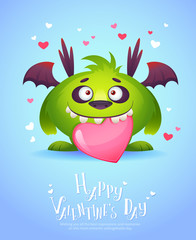 Cartoon monster with a heart Valentine card © Yuzach