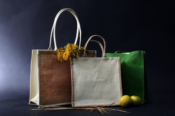 bag made out of natural eco recycled Hessian sack with apple, ry